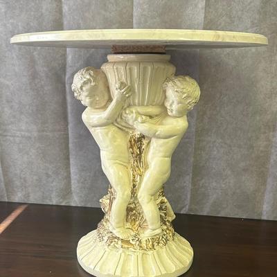 Faux Marble Cherub Pedestal Stand 