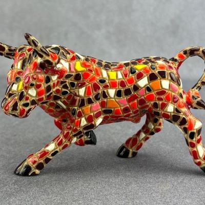 Mosaic-Style Multicolor Bull Figure