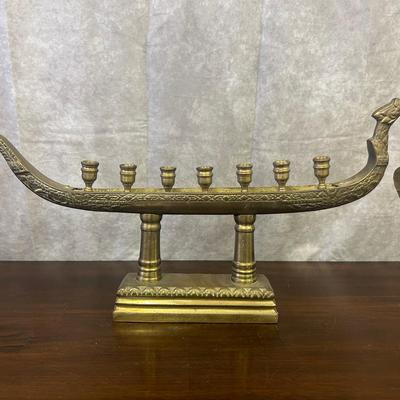 Vintage Brass Dragon Gondola Boat Candle Holders