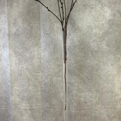 Tall Thin Glass Vase With Faux Flowers 