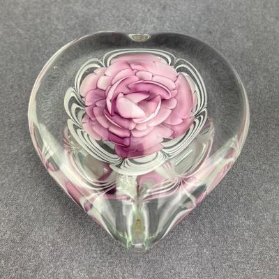 Art Glass Floral Heart Paper Weight