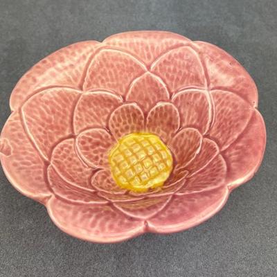 Vintage Pink Glazed Ceramic Cactus Flower Bowl
