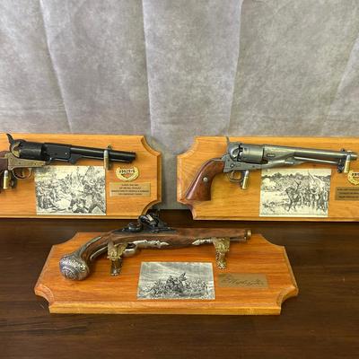 Historical Handguns Set With Wooden Plaques