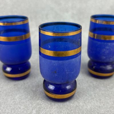 Trio of Vintage Bohemian Cobalt Shot Glasses