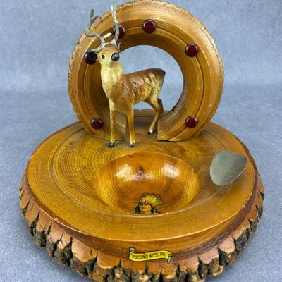 Vintage Pocono Mountains Live Edge Wooden Cigar Ashtray