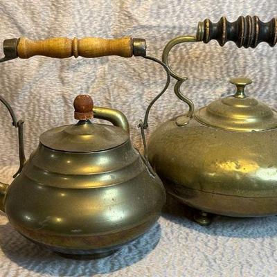 Brass tea kettles gooseneck spout wood handle