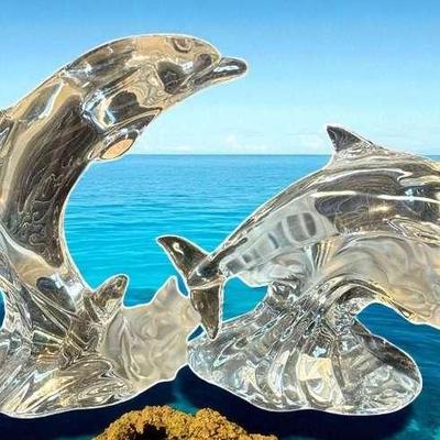Two lenox crystal dolphin figurines