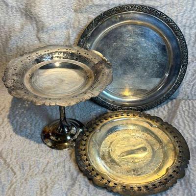 Silver plate trays footed dish