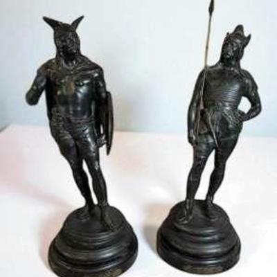E mile guillemin spelter figures "saxon and gaul" warriors