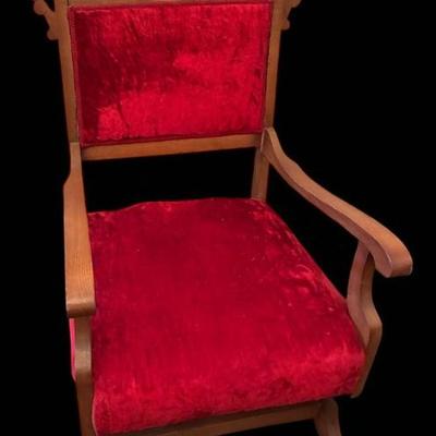Victorian eastlake arm chair with red velvet
