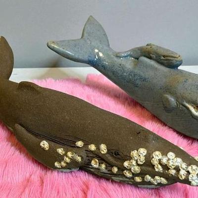 Ceramic whales stamped made in ashland"