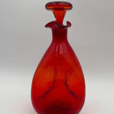 Mid Century Modern Blenko Tangerine Art Glass Decanter, by Winslow Anderson Model #49.