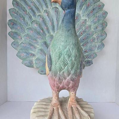 Colorful Hand Carved Peacock By Don Freedman 27" h