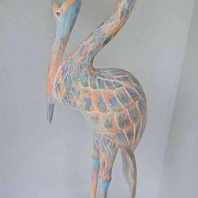 Colorful Tall Hand Carved Wading Bird By Don Freedman 34"h