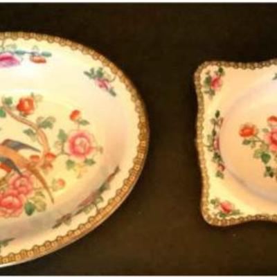 Pair Of Antique “Pheasant “ Pattern Serving Dishes