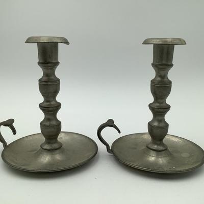 Pair Of Henry Ford Museum Woodbury Pewter Candlesticks 