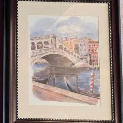 Original Water color Rialto Bridge In Venice Watercolor By Mario Carraro 