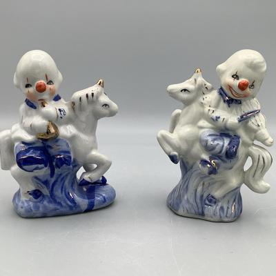 Vintage Chinese Porcelain Figurines - Clowns On Unicorns 