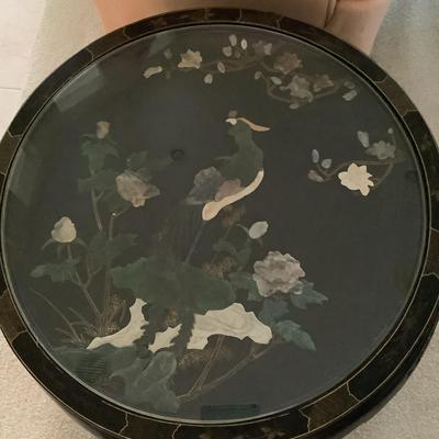 Vintage Black Lacquered Asian Chinoiserie Coffee Table