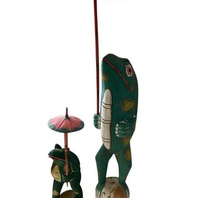 Vintage Folk Art Wooden Frogs 63" Tall