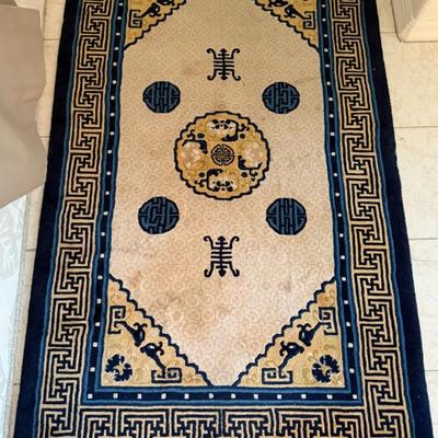 Peking Rug Art Deco  Blue and Ivory