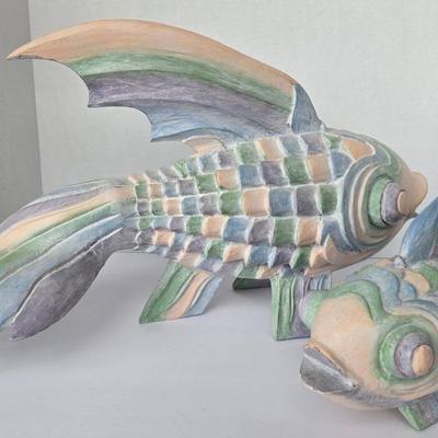 Colorful Hand Carved Wood Fish By Artist Don Freedman