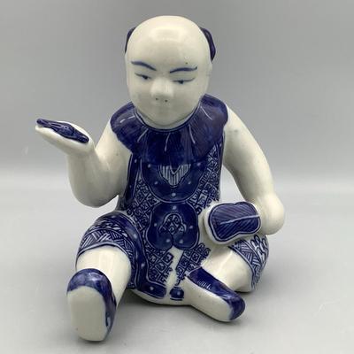 Vintage Chinese Porcelain Figurine - Boy With Bird