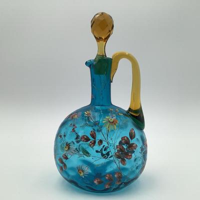 Hand Painted Bohemian Art Glass Decanter 