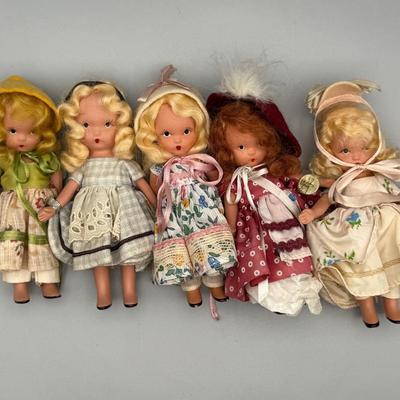 5 Small  Nancy Ann Storybook Dolls circa 1940 