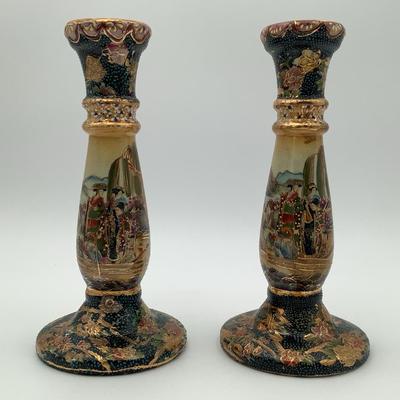 Pair Of Satsuma Candlesticks 