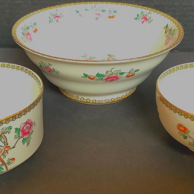 Trio Of Antique “Pheasant “ Pattern Serving Bowls 