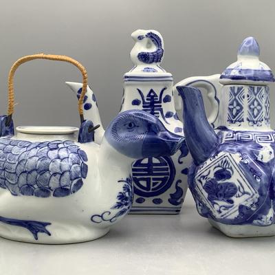 Three Vintage Chinese Porcelain Teapots