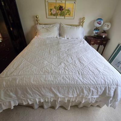 Sealy Posturepedic Mattress, Box Spring, Foam Topper & Brass Headboard 