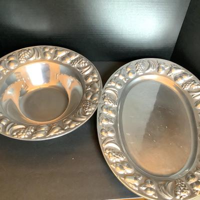 Pewter Serving Tray And Bowl