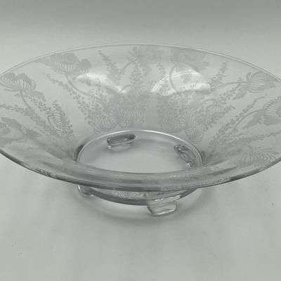 Vintage Floral Design Footed Glass Bowl 