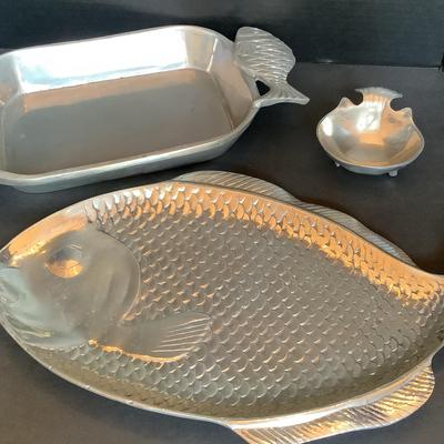 Trio Of Pewter Fish Serving Trays