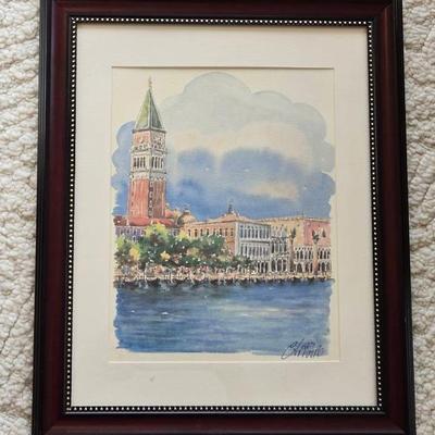 Original Scene Of Venice Watercolor By Mario Carraro 