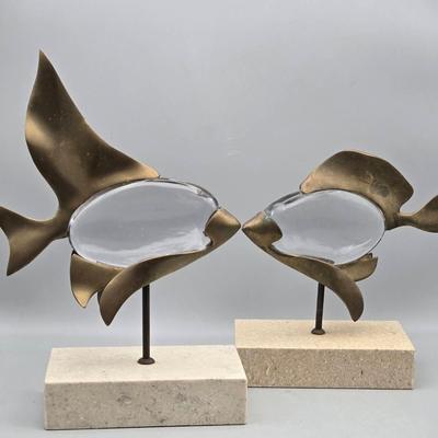 Glass & Metal Fish On Travertine Base