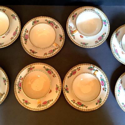 Set Of Eight Antique “Pheasant” Pattern Cups And Saucers 