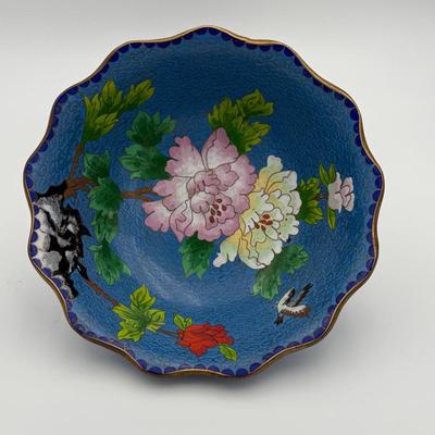 Vintage cloisonné enamel scalloped dish
