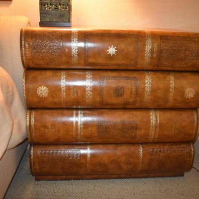 2 Maitland Smith Stacked Books Leather 4 Drawer Chests