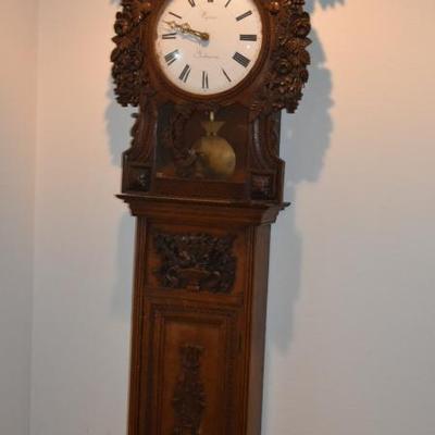 Sale Photo Thumbnail #29: French provincial carved oak tall case clock, late 18th century