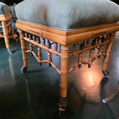 Pair of Handcarved Faux Bamboo William Switzer Ottomans