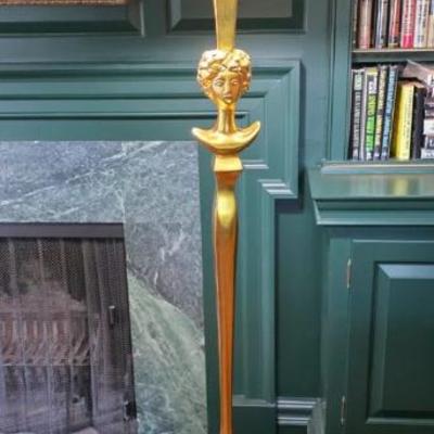 Sale Photo Thumbnail #3: Pair of Diego Giacometti Style “Tête De Femme” Gold Leaf Floor Lamps