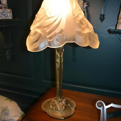 Pair of Paris Star Art Deco Silvered Bronze & Frost Glass Table Lamps