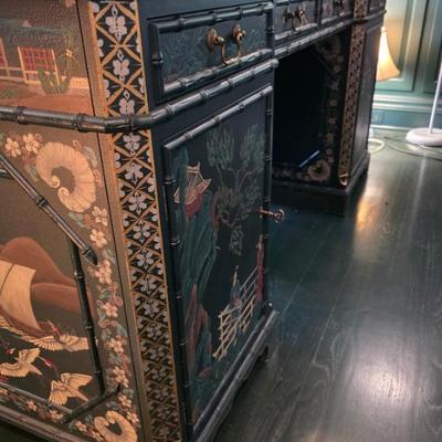 John Widdicomb Chinoiserie Partner's Desk Hand Painted, Leathertop