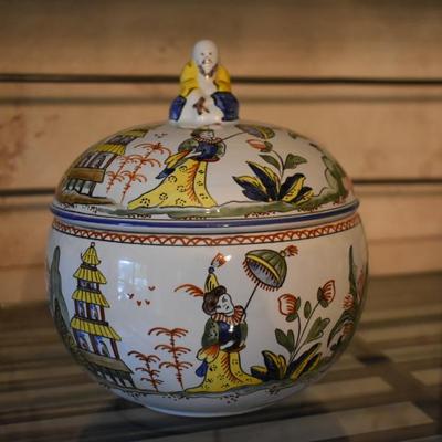 Sale Photo Thumbnail #20: French Chinoiserie D'Hiereville Faience Lidded Jar