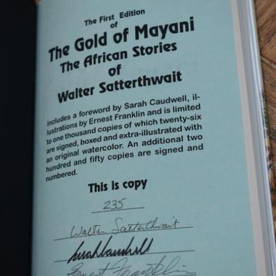 Sale Photo Thumbnail #75: Rare, Signed, Limited Release First Edition (with watercolor illustration included) of The Gold of Mayani: The African Stories of Walter Satterthwait. 