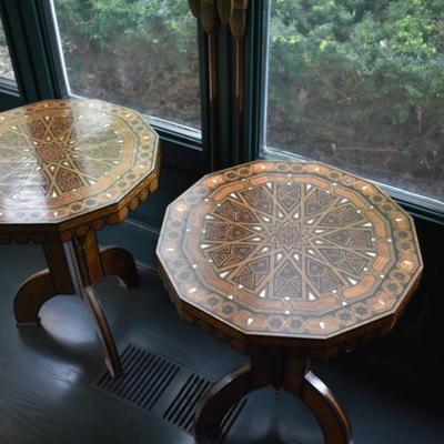 Sale Photo Thumbnail #49: Pair of Pedestal Side Tables, Rosewood & Mother of Pearl Top