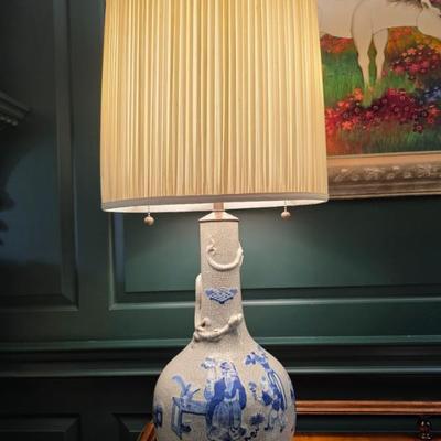 Pair of Chinese Blue & White Crackleglaze Baluster Lamp